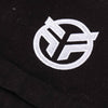 White logo on a black background