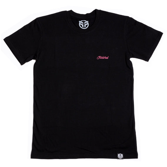 Federal Lacey T-Shirt - Black With Cranberry Print