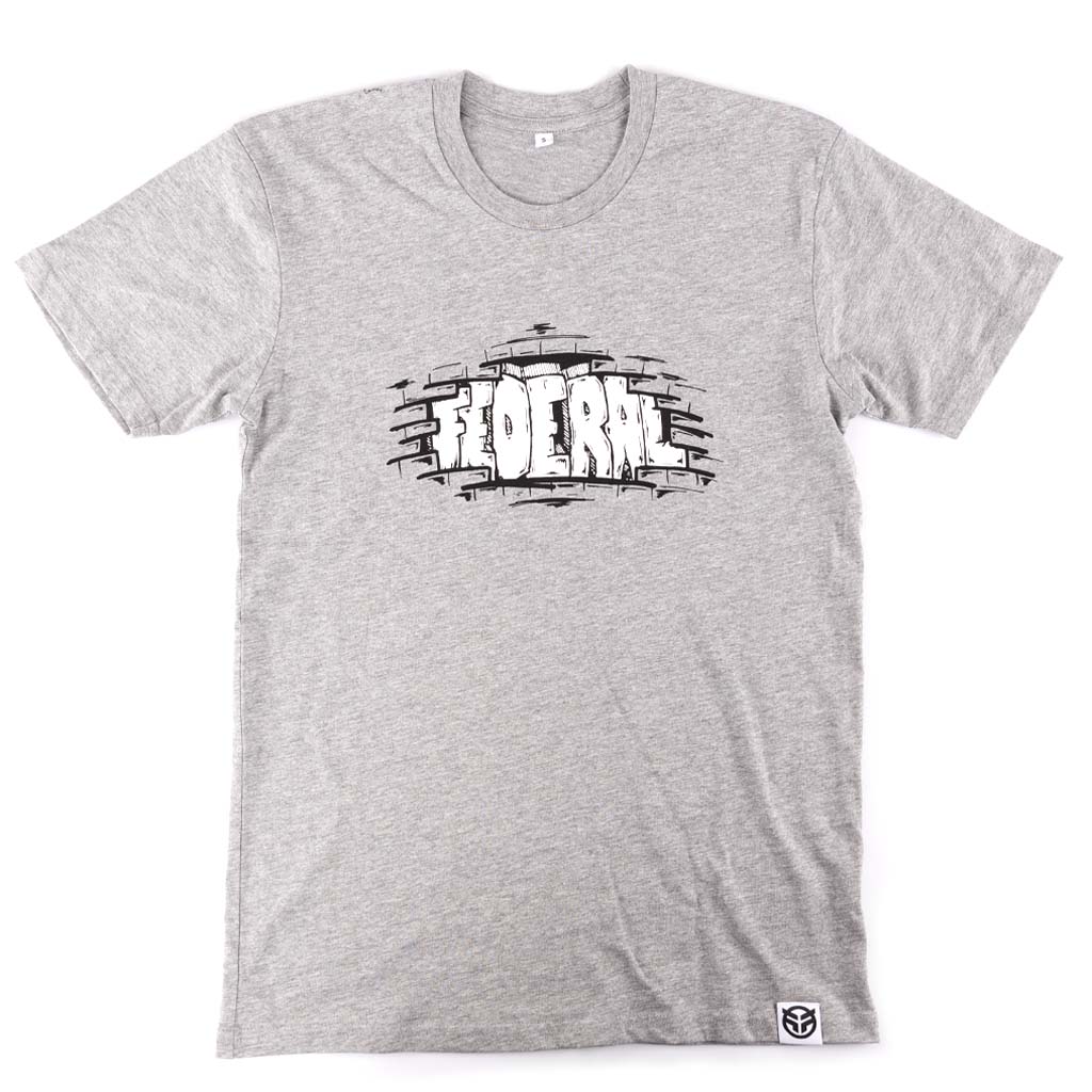 Grey t-shirt with black and white graphic design on a white background Federal Bricks T-Shirt - Heather Grey