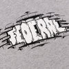 Black and white graphic design with 'FEDERAL' text on a grey t shirt