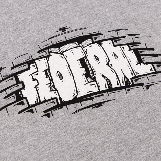 Black and white graphic design with 'FEDERAL' text on a grey t shirt