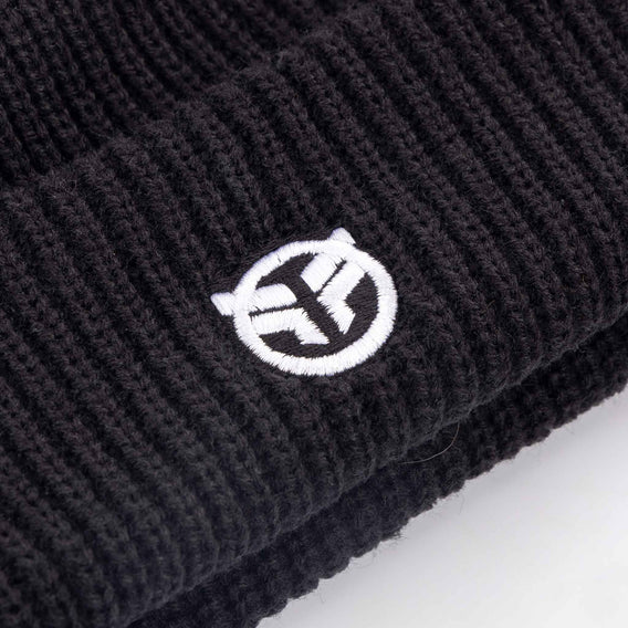 Federal Fishermans Beanie - Black with white embroidered logo stitch detail