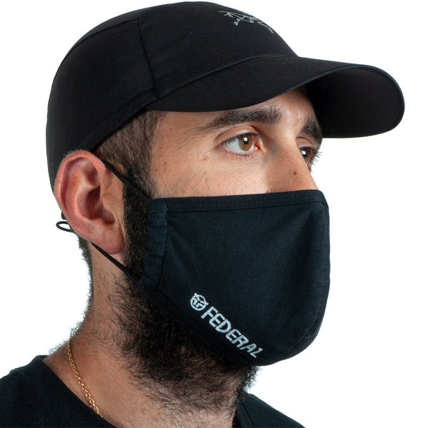 Federal Embroidered Mask - Black With White Embroidery