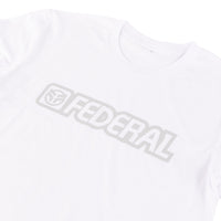 White t-shirt with 'Federal' logo on a white background