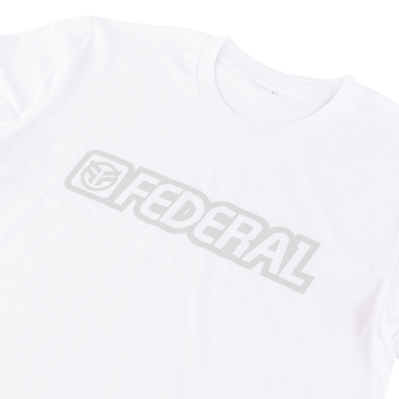 White t-shirt with 'Federal' logo on a white background