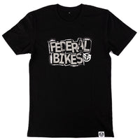 Black t-shirt with 'Federal Bikes' text on a white background