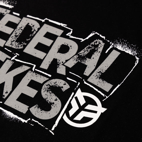Black and white logo with 'Federal Bikes' text and a symbol on a black background