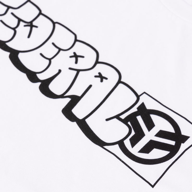 Black and white illustration of a stylized logo with abstract shapes and symbols.